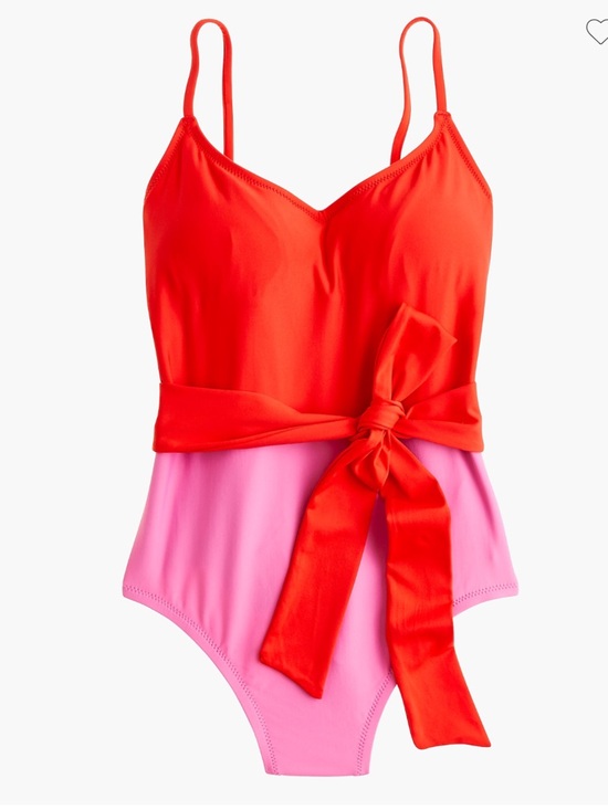 J. Crew Other - J. Crew color block belted swimsuit Sz 8 EUC one piece red / pink